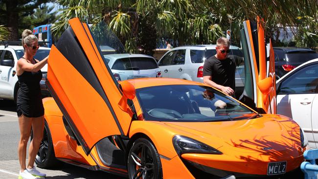 Candice Warner and Husband David Warner enjoy a morning ride in a McLaren. Picture: KHAPGG / MEGA