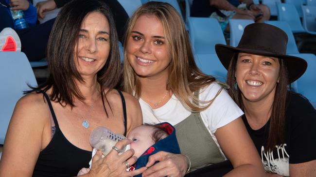 Joanne Hardy with baby Luke, Ella McLachlan and Lauren Hardy. Picture: Monique Harmer