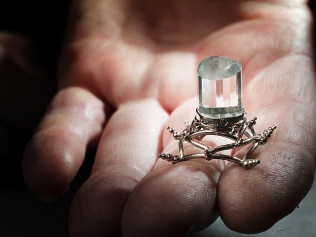 Phill Mason's Dark Mofo inspired jewellery, titled Monstrance Hosting Light. A Killiecrankie diamond topaz from Flinders Island table piece.