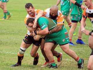 HARD HITS: The Tannum Sands Seagulls rugby league team swooped onto Wallabys to win 42-34 in a high scoring match last Sunday. Picture: Contributed