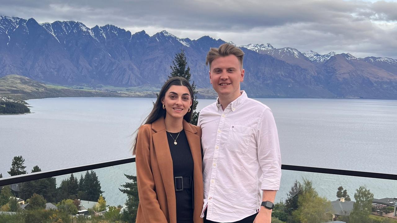 Nicolette Neofitou with her fiance in NZ. They got engaged one month before her diagnosis. Picture: Supplied