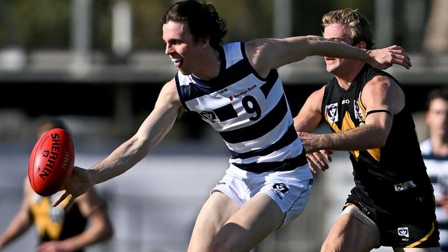 GeelongÃ&#149;s Max Holmes during the VFL football match between Werribee and Geelong in Werribee, Saturday, June 18, 2022. Picture: Andy Brownbill