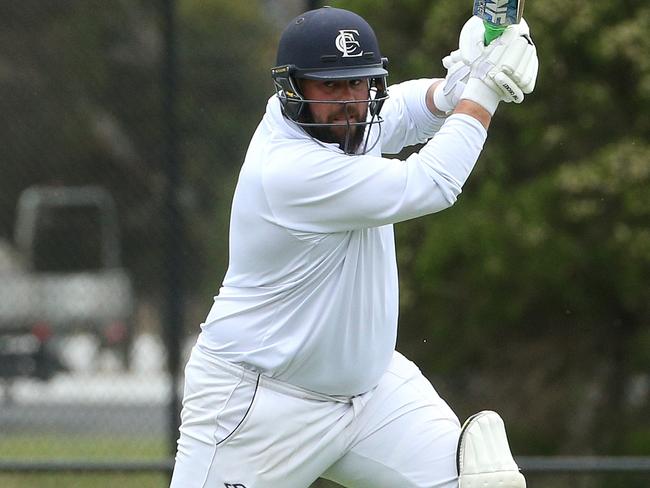 Andrew Bennett gets on the front foot for Epping. Picture: Hamish Blair