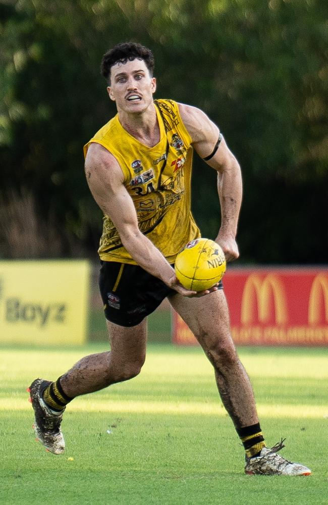 Jake Twycross playing for the Nightcliff Tigers in the 2024-25 NTFL season. Picture: Jack Riddiford / AFLNT Media