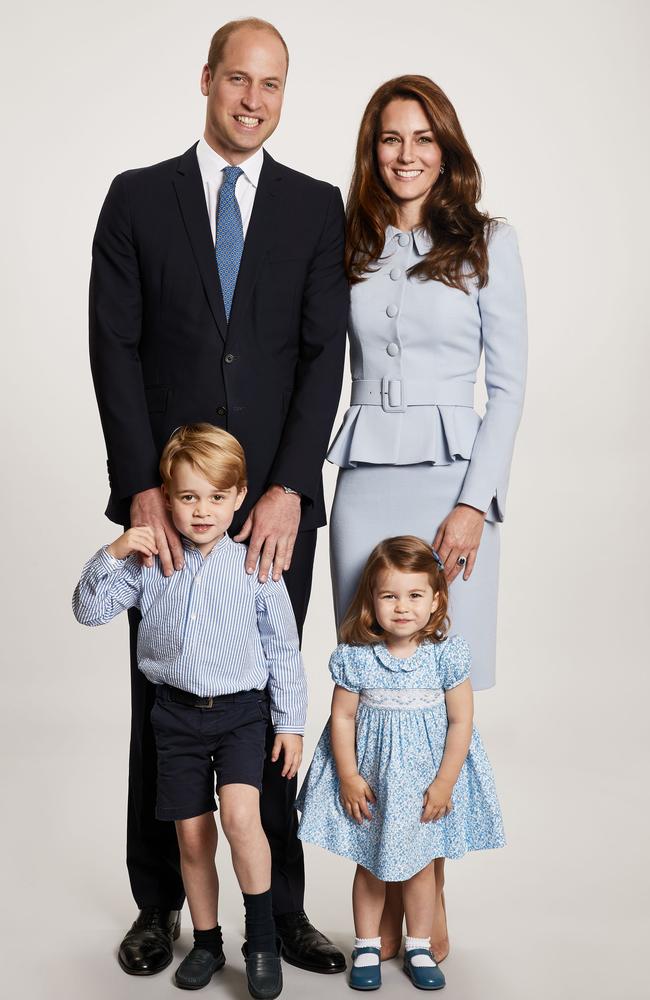 The photograph the Duke and Duchess of Cambridge chose for their family Christmas card this year. Picture: Ken Singleton/Chris Jackson/Kensington Palace/AFP