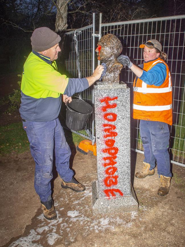 The Howard bust is one of everal monuments defaced around the country. Picture: Rob Leeson.