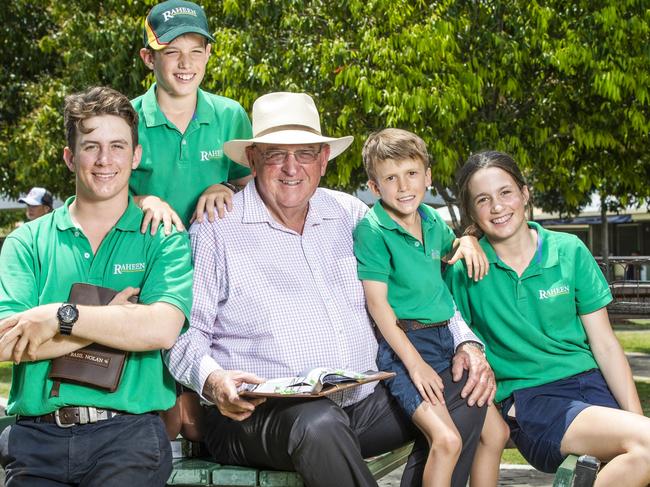 Magic Millions 2020 - sales.Basil Nolan Snr with his grandchildren Basil, 16, James, 11, William, 8 and Lily, 14 who are helping him at the sale in the wake of his son (Basil Jr) passing in November 2018.Picture: NIGEL HALLETT