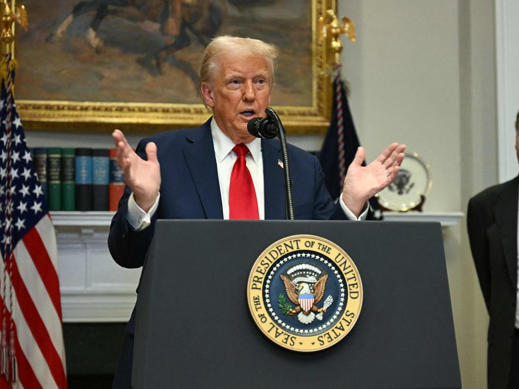 US President Donald Trump speak in the Roosevelt Room at the White House. Picture: AFP