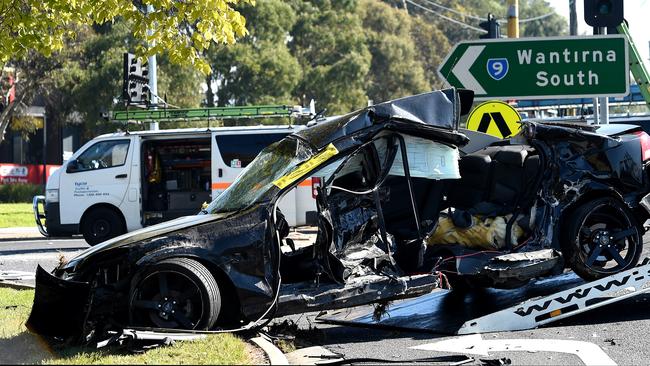 The mangled wreck of their car. Picture: Nicole Garmston