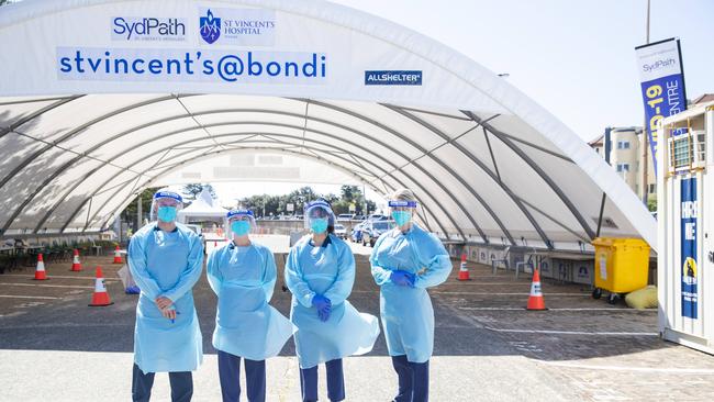 The testing tent at Bondi Beach. Picture: NCA NewsWire / Jenny Evans