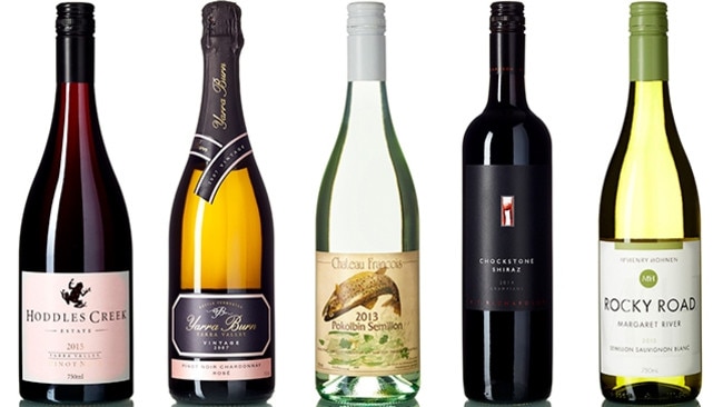 Hoddles Creek shiraz, Yarra Burn sparkling, Chateau Francois Semillon, A.T. Richardson Shiraz and Rocky Road Semillon.