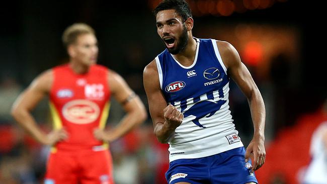 Tarryn Thomas celebrates a goal on the Gold Coast. Pic: Getty Images