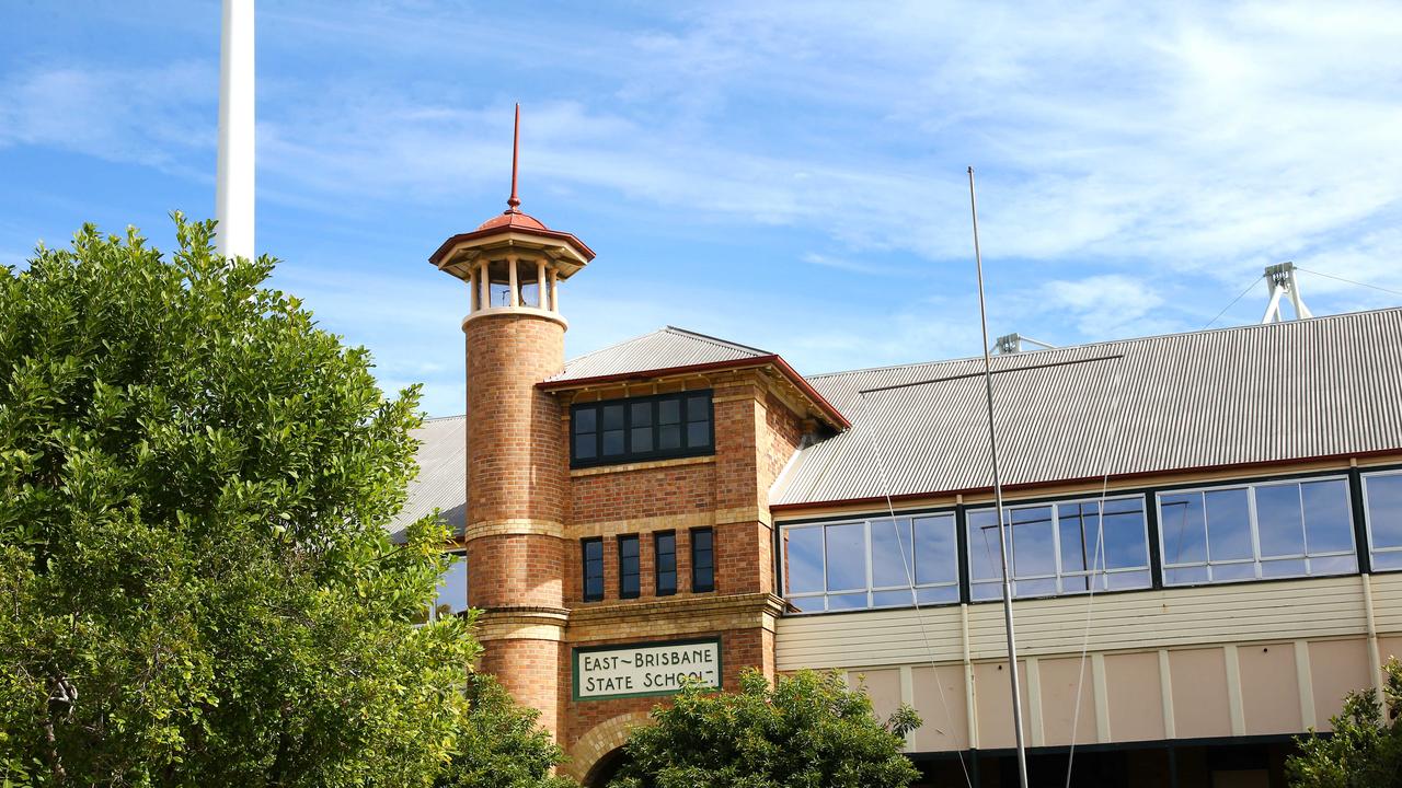 East Brisbane State School with the floodlights of the Gabba in the background. Picture David Clark