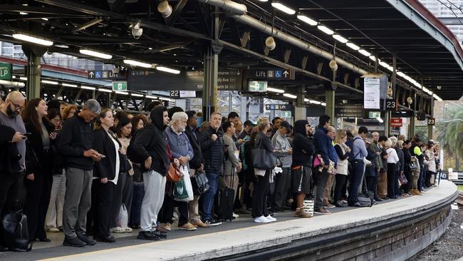 Platform 23 at Central Station was packed last week as commuters waited for trains for hours. Picture: Jonathan Ng
