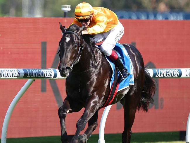 SYDNEY, AUSTRALIA - NOVEMBER 11: Regan Bayliss riding Shangri La Express wins Race 7 Inglis Golden Gift during Five Diamonds Ladies Day - Sydney Racing at Rosehill Gardens on November 11, 2023 in Sydney, Australia. (Photo by Jeremy Ng/Getty Images)