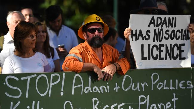 Environmental activists voice their opposition to Indian miner Adani's proposed Carmichael coal mine. Picture: AAP