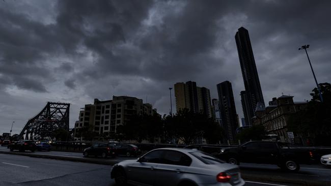 Dark Clouds across Brisbane on Tuesday afternoon. Picture: Lachie Millard