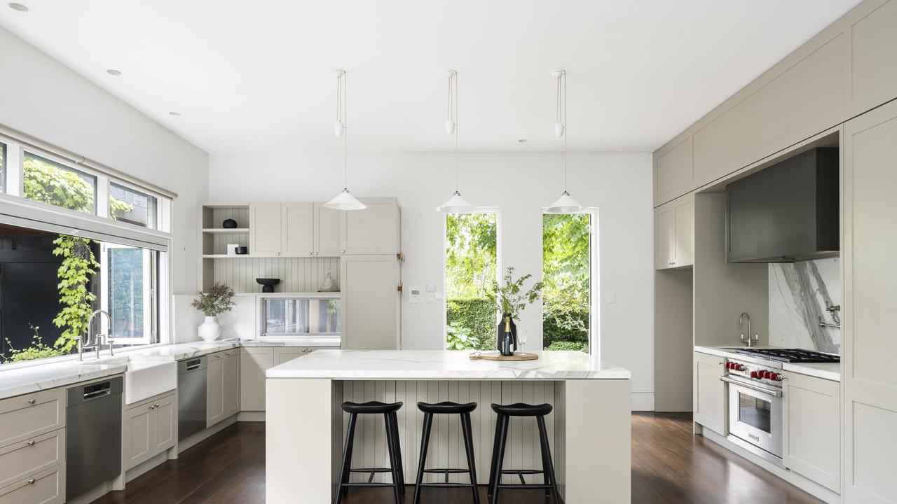 This designer Carrara marble kitchen.