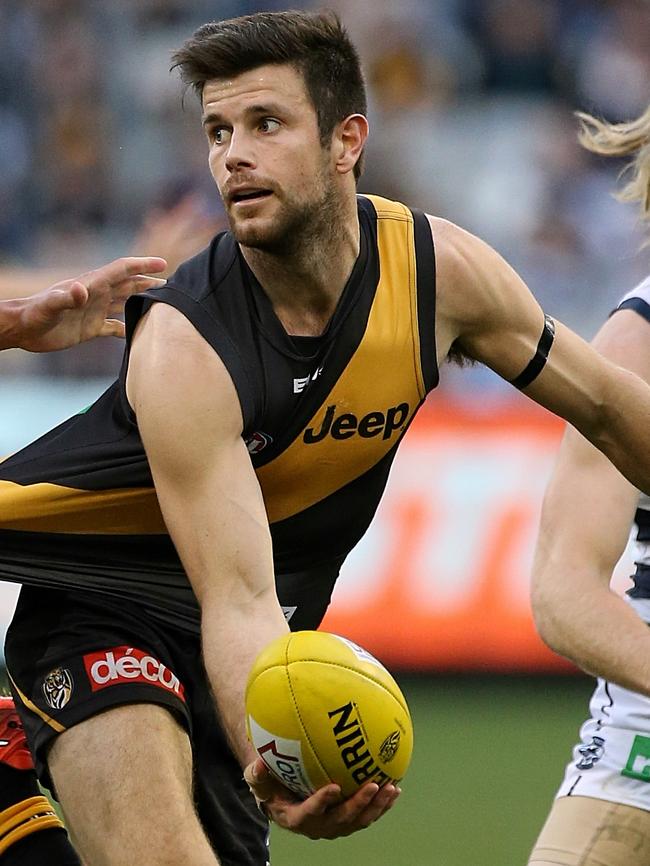 Trent Cotchin in action against Geelong. Picture: Wayne Ludbey