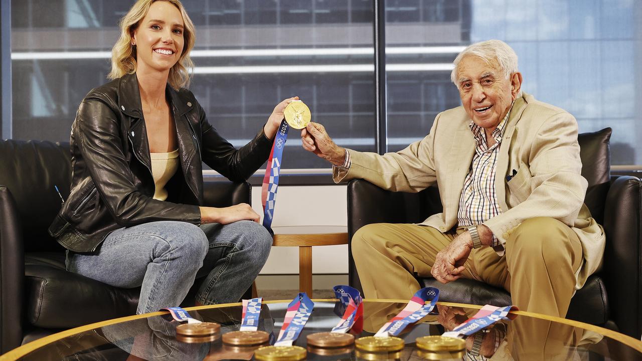 McKeon catches up with billionaire developer Harry Triguboff after his generous offer that he would give all Australian medal winners $5000 for every medal. Picture: Sam Ruttyn