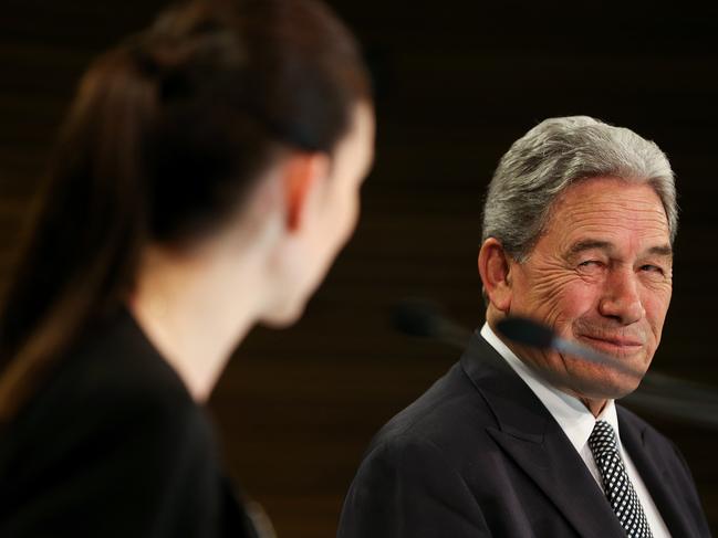 WELLINGTON, NEW ZEALAND - MARCH 18: Prime Minister Jacinda Ardern and Deputy Prime Minister Winston Peters speak to media during a press conference at Parliament on March 18, 2019 in Wellington, New Zealand. Prime Minister Jacinda Ardern said 'our gun laws will change' in a press conference following attacks on two Christchurch mosques that killed 50 people on Friday, March 15. The alleged gunman reportedly wielded two semiautomatic weapons and 3 rifles during the attack. (Photo by Hagen Hopkins/Getty Images)