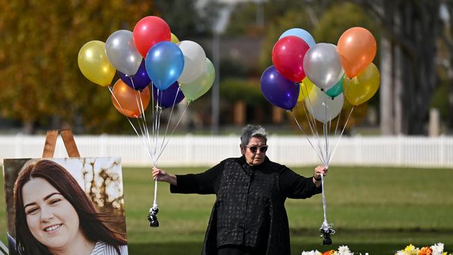 A photograph of Molly Ticehurst is seen ahead of a funeral service at Forbes Rugby Union Grounds, Forbes, in central west NSW. (AAP Image/Lukas Coch)