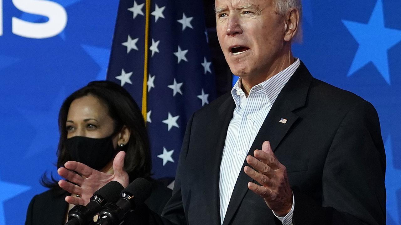 Joe Biden, above with vice presidential nominee, Sen. Kamala Harris, has claimed victory. Picture: Drew Angerer/Getty Images