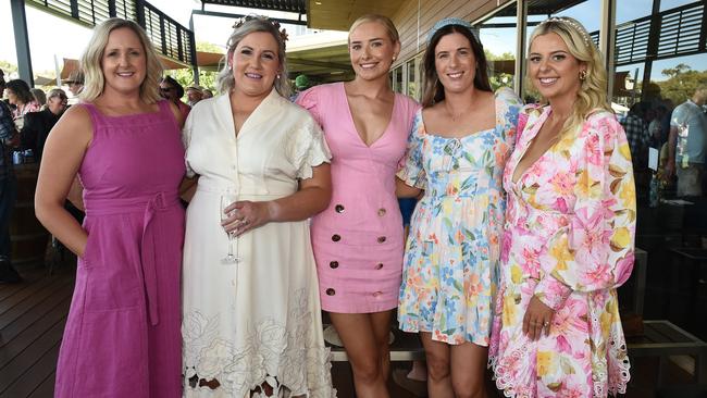 Mel Petrie, Angela Farley, Zoey Tye, Tennille Berryman and Liz Chapman at Moama Bowling Club Echuca Cup. Picture: David Smith