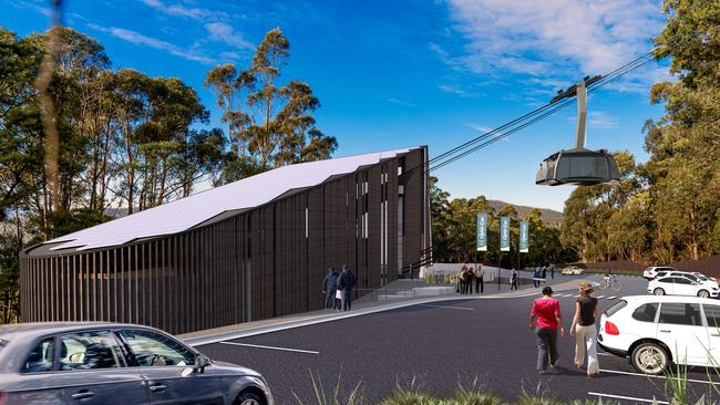 Artists impressions of the proposed cable car on kunanyi/Mt Wellington. Image: MWCC