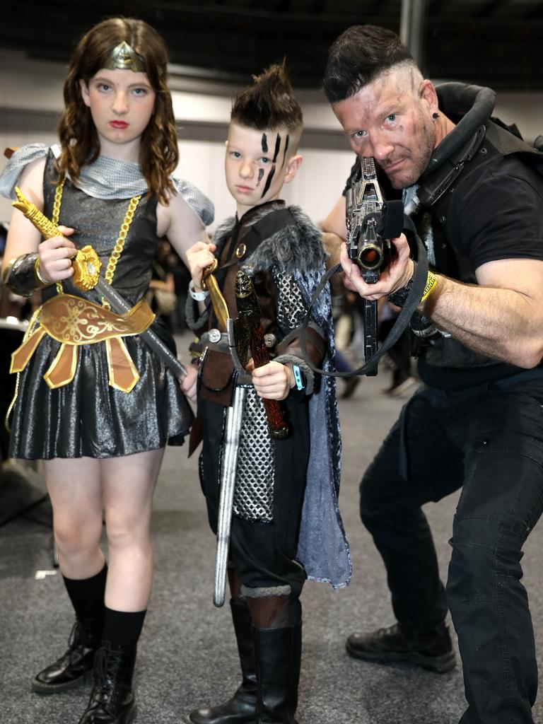 Supanova Comic Con at Adelaide Showground. Jack Hackenbruch with daughter Annabelle, 11, and Zack, 9. Picture: Dean Martin