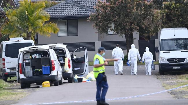 Police and forensic teams at the scene in Blacktown. Picture: Jeremy Piper