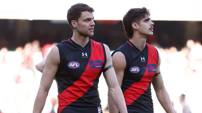 The Bombers were mauled down back by Tom Hawkins. (Photo by Michael Willson/AFL Photos via Getty Images)