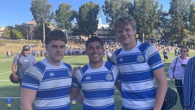 Nudgee players Oliver Barrett, Noah Rauluni and Ed Kasprowicz.