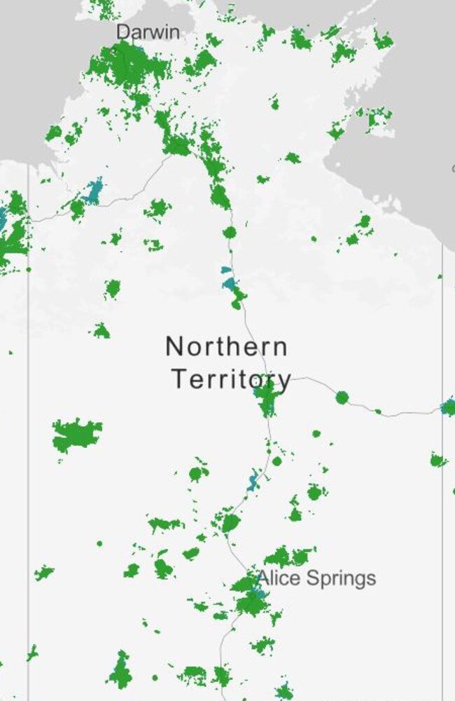 Telstra service mapping shows that the NT has the least mobile coverage of any state, with the vast majority of the landmass in a reception black spot.