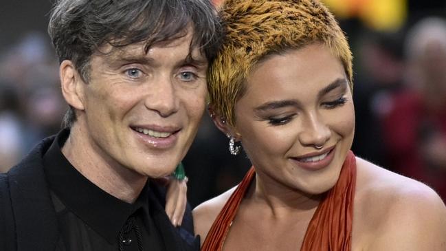 LONDON, ENGLAND - JULY 13: (L-R) Emily Blunt, Cillian Murphy and Florence Pugh attend the "Oppenheimer" UK Premiere at Odeon Luxe Leicester Square on July 13, 2023 in London, England. (Photo by Gareth Cattermole/Getty Images)