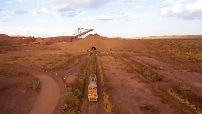 A BHP iron ore train in the Pilbara, Western Australia. Picture: Gerrit Nienaber.