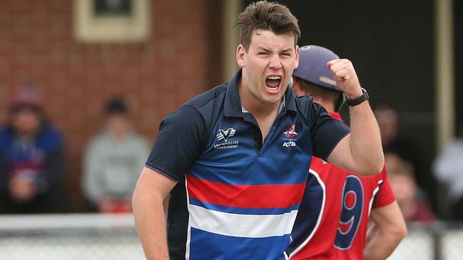 Jonah Koch celebrates a wicket.