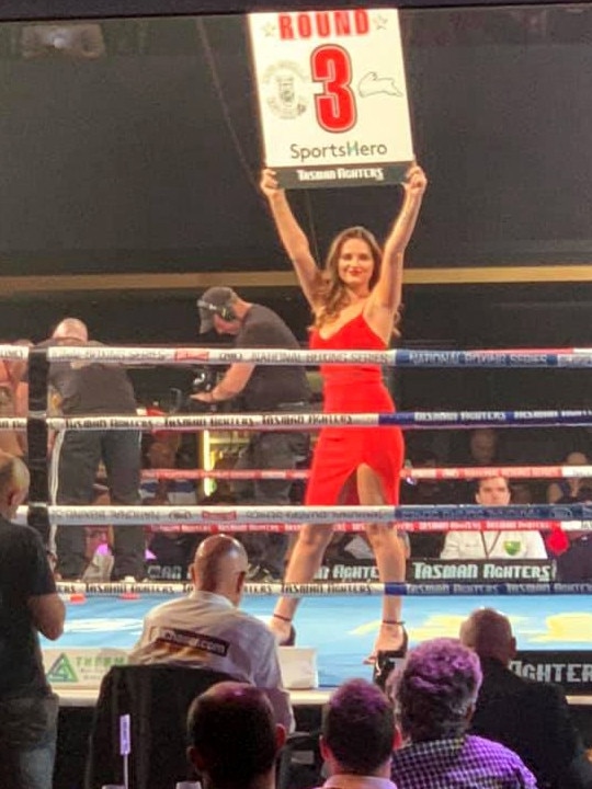 Angel Crowden in her role as a professional ring card girl and a model – Facebook