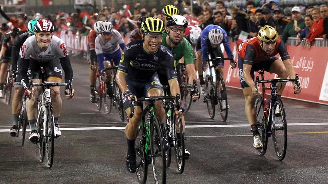 Caleb Ewan proves too strong in the sprint finish.