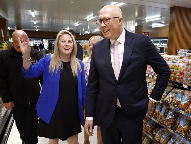 Opposition leader Peter Dutton at Pendle Hill Meat Market in western Sydney. Picture: NewsWire / Richard Dobson