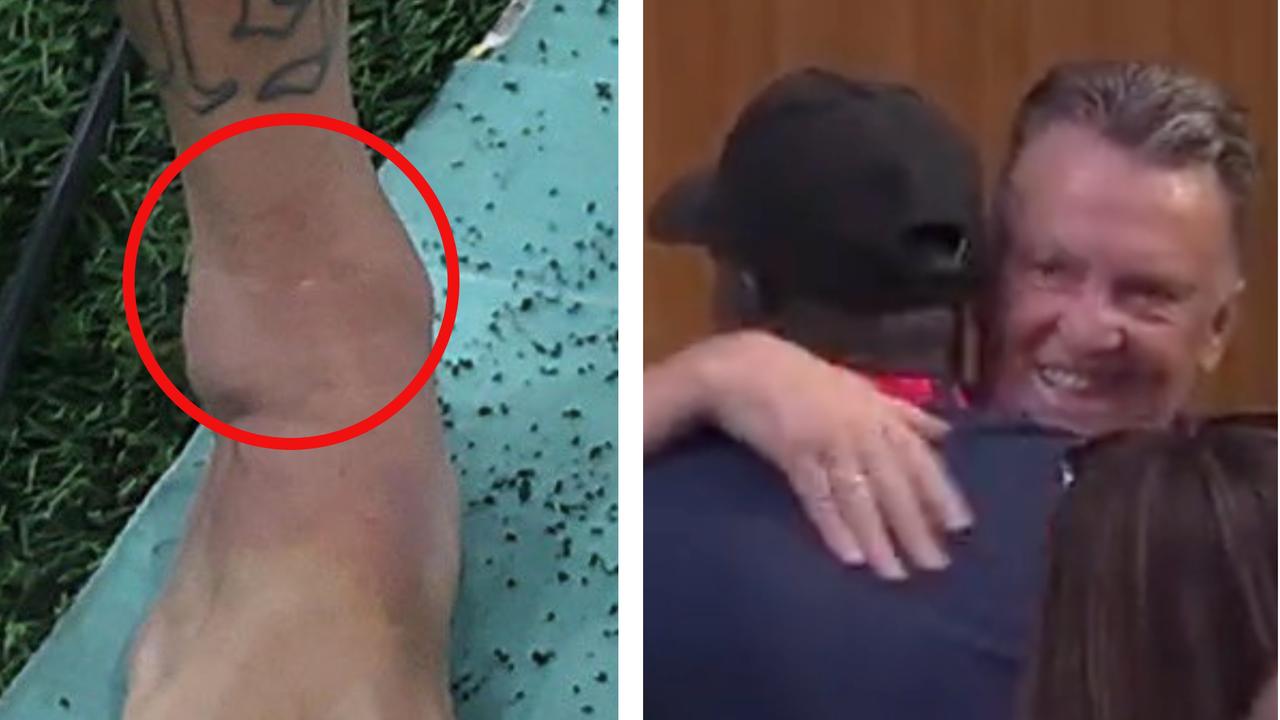 Louis van Gaal hugged a journo while Neymar copped a whack to the ankle. Picture: Supplied