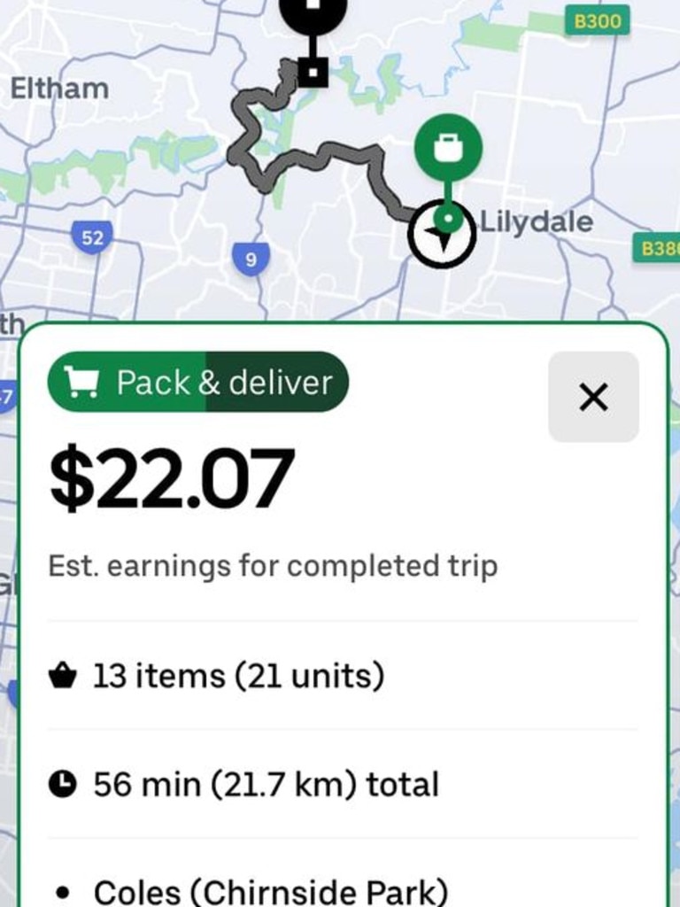 Pack and collect order shows earnings of $22.07. Picture: Supplied