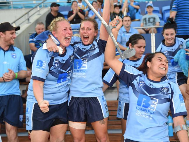 The Blues celebrating their long-awaited victory over Queensland last year.