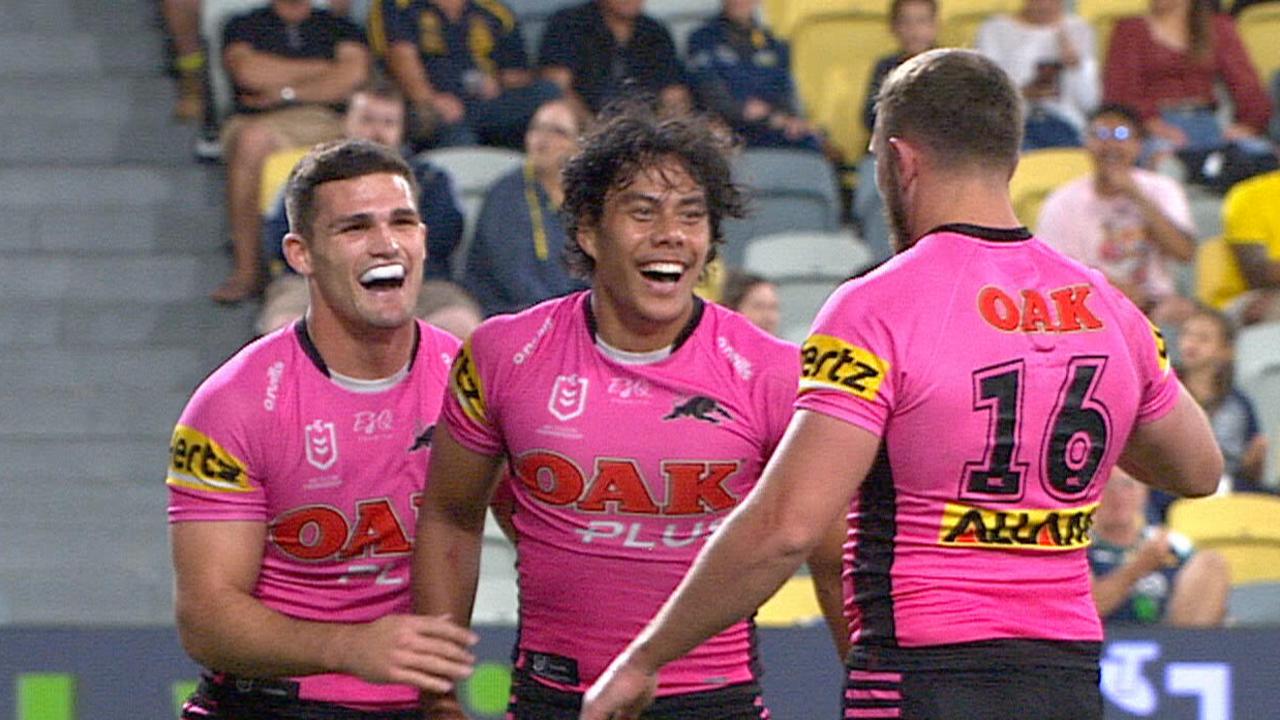 Jarome Luai celebrates his try