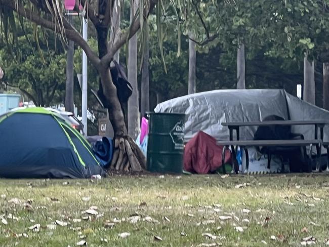 Tents in the Southport CBD during a week of wet weather