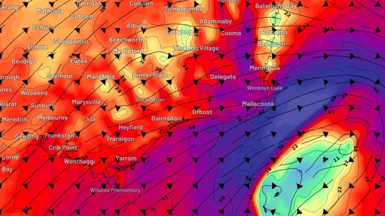 Winds are expected to reach storm force off the coast of Mallacoota on Thursday morning. Picture: Weatherzone