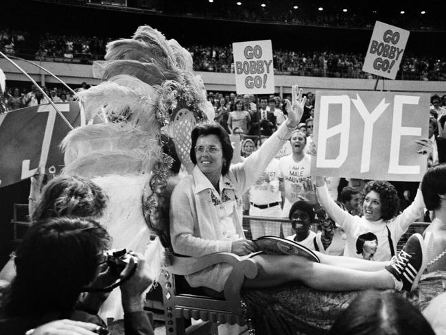 Billie Jean King waves to crowds at the Astrodome. Pic: AP.