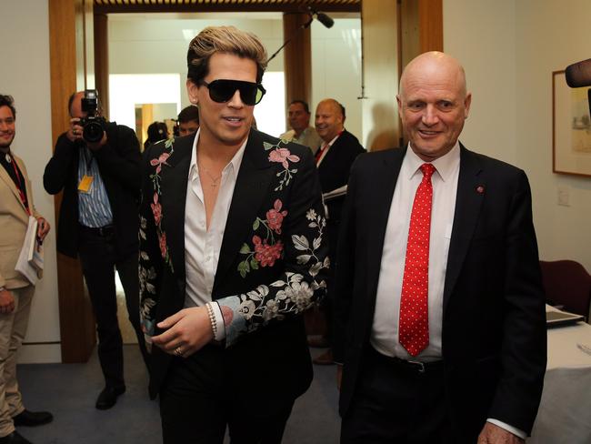 Milo Yiannopoulos arrives at the event with Senator David Leyonhjelm. Picture Gary Ramage