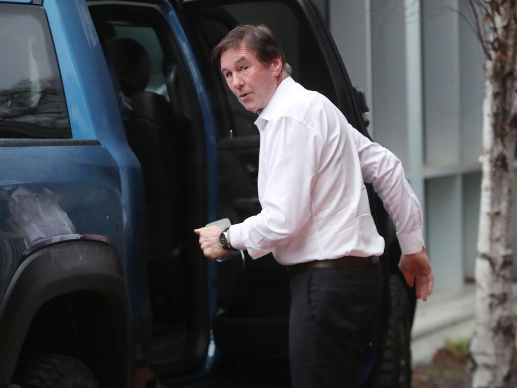 Magpies president Jeff Browne arrives at the club on Wednesday morning. Picture: David Crosling