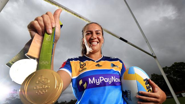 Evania Pelite has plenty of bling from her time in sevens. Picture: Adam Head